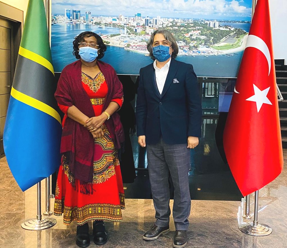 Ambassador Prof. Kiondo together with the President of Turkish Mountaineering Federation Prof. Basar at the Embassy of Tanzania in Ankara.