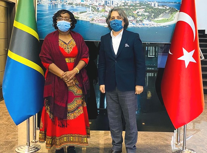 Ambassador Prof. Kiondo together with the President of Turkish Mountaineering Federation Prof. Basar at the Embassy of Tanzania in Ankara.