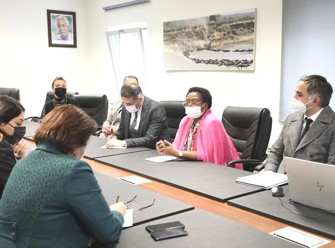 Ambassador Prof. Kiondo along with ULUSKON Members during the meeting at the Embassy.