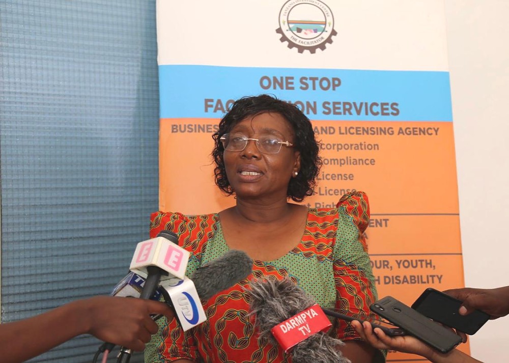 Ambassador Prof. Elizabeth Kiondo speaking to the media after a meeting between investors and stakeholders from TIC, EPZA, SIDO, TCCIA and TPSF