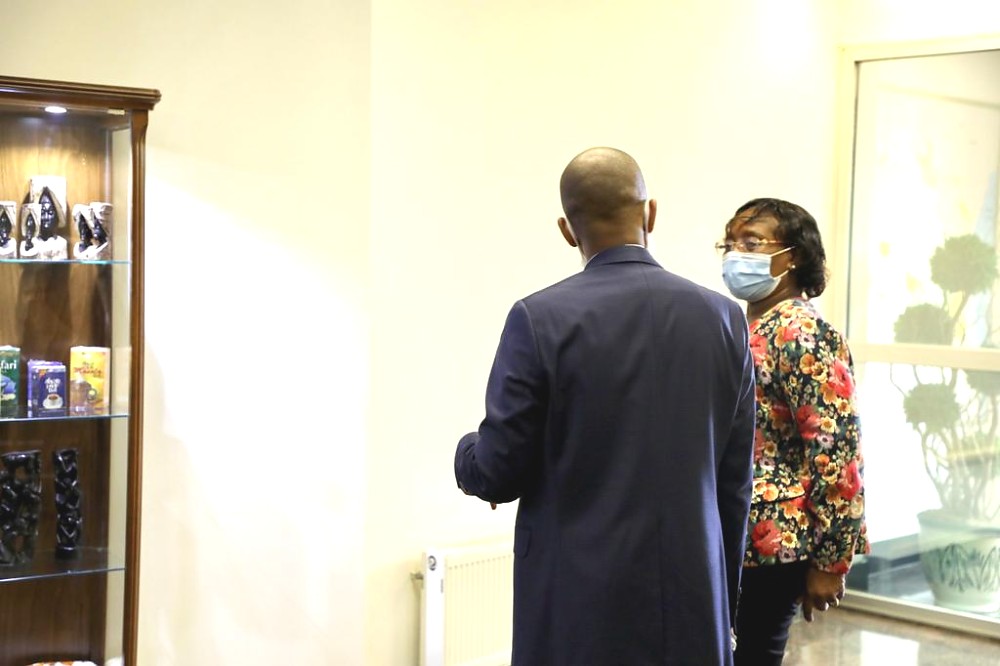 H.E Prof. Elizabeth Kiondo along with Mr. Ranamane at the Embassy.